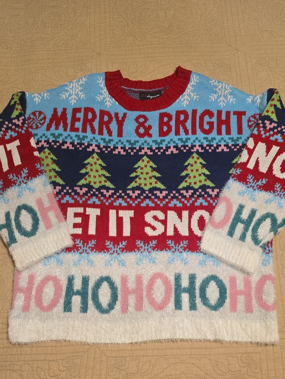 33 Degrees Merry & Bright Let It Snow Ugly Christmas Sweater, Medium